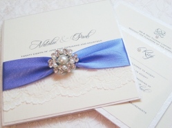 wedding invitations with lace and pearls