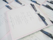 Simple flat wedding invitations with ribbon and pearl heart